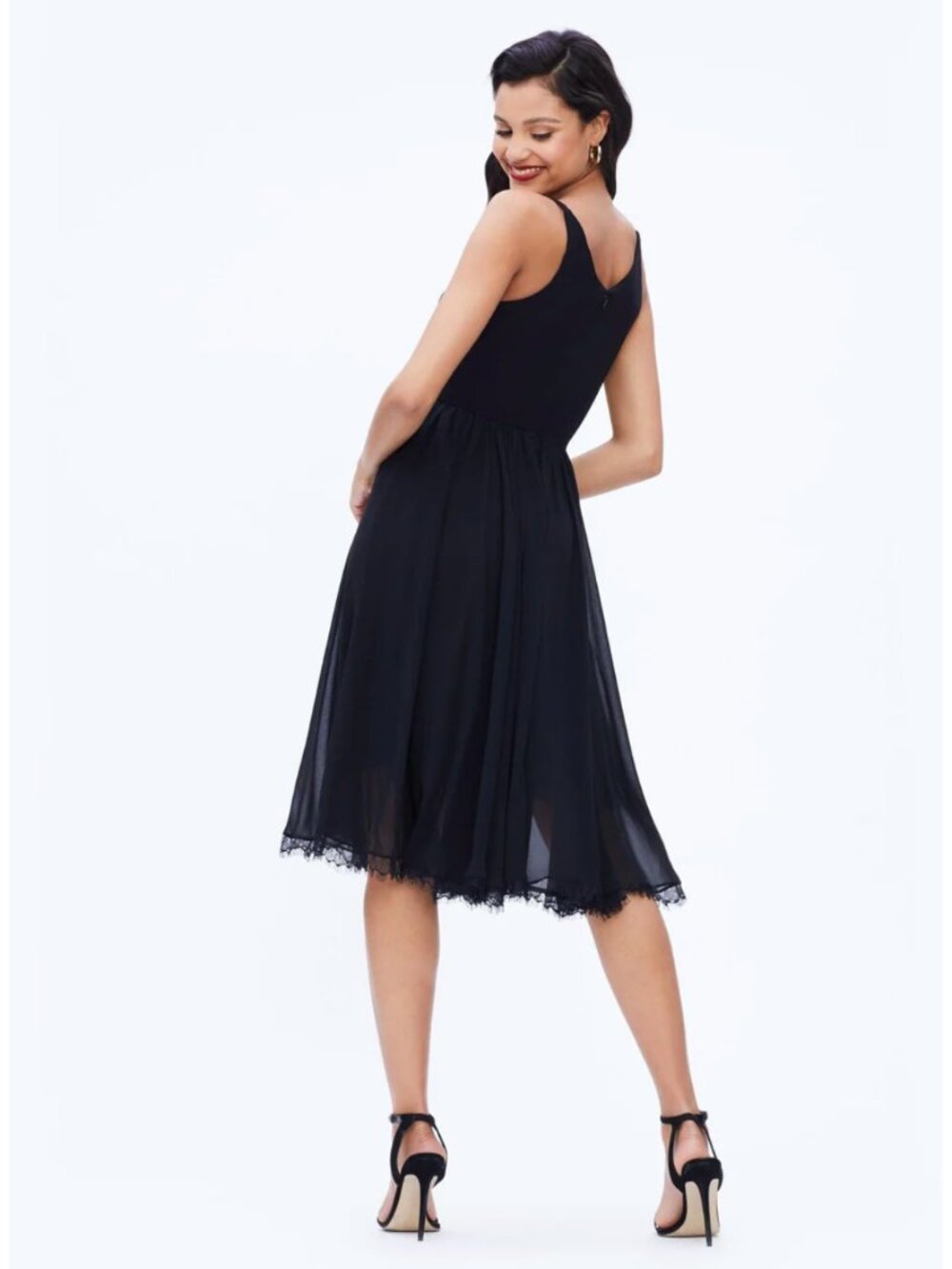 Dress the Population Alicia Dress | Black Chiffon Lace Midi | Size Small - Picture 9 of 10